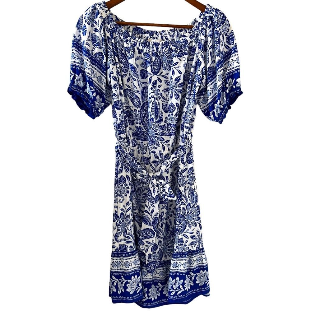 LOFT NEW Linen Blend Paisley Ruffle Dress Size S